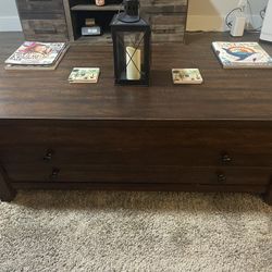 Dark Brown Wood Lift-Top Coffee Table with Bottom Drawer