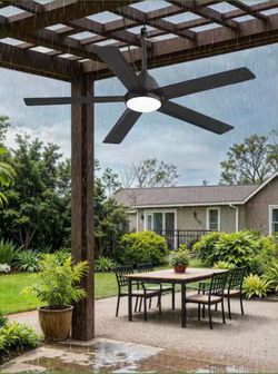 52 in. Black Outdoor Ceiling Fans with LED Lights