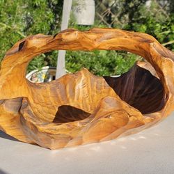 Antique Folk Art Solid One Piece Black Walnut Hand Carved Wooden Basket!!!