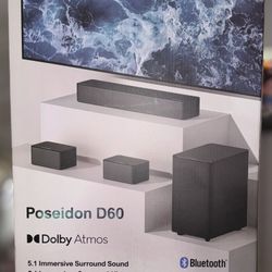 Poseidon D60 Soundbar - 5.1 Channel Surround Sound, Dolby Atmos Decoding, Bass Mx