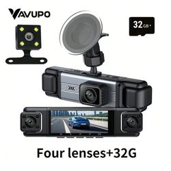 360° Full View Dash Cam Front and Rear Inside, 4 Channel Dashcam 1080P Full HD Dash Camera for Cars