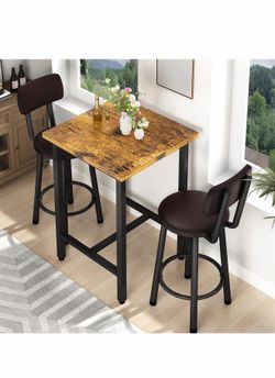 Recaceik 3 Piece Pub Dining Set, Modern Bar Table and Stools for 2 Kitchen Counter Height Wood Top Bistro Easy Assemble for Breakfast Nook Living Room
