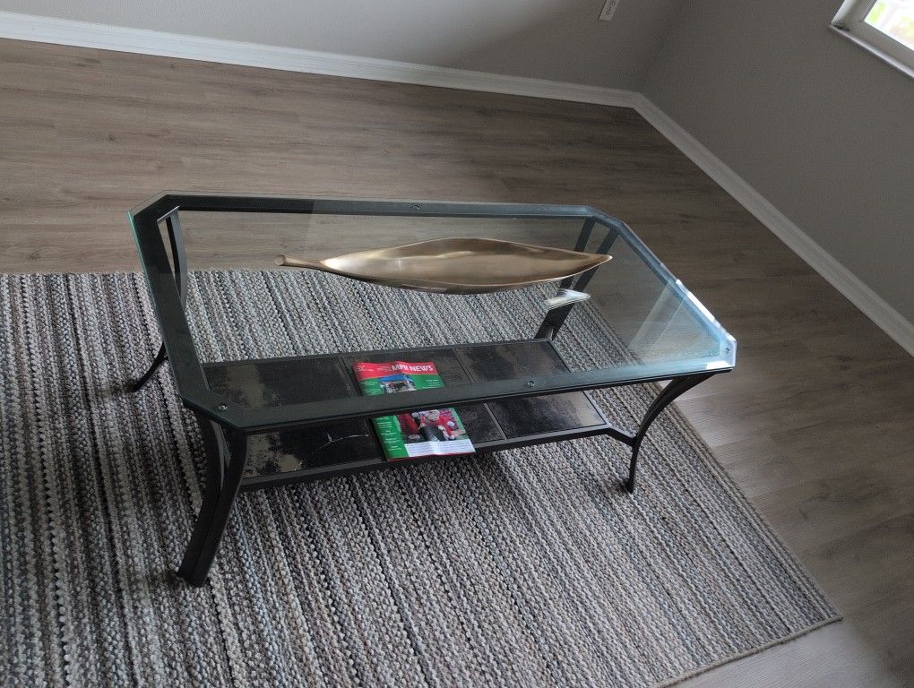 Modern Glass Coffee Table with Lower Shelf
