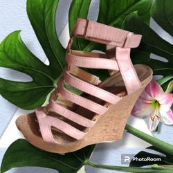 Pink Strappy Size 8 Wedges