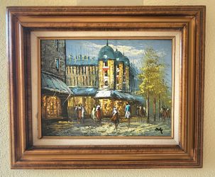 Vintange "Days in Paris "Oil Painting  ,Painting 17 /33 inchis. With frame  24/ 20 inchis
