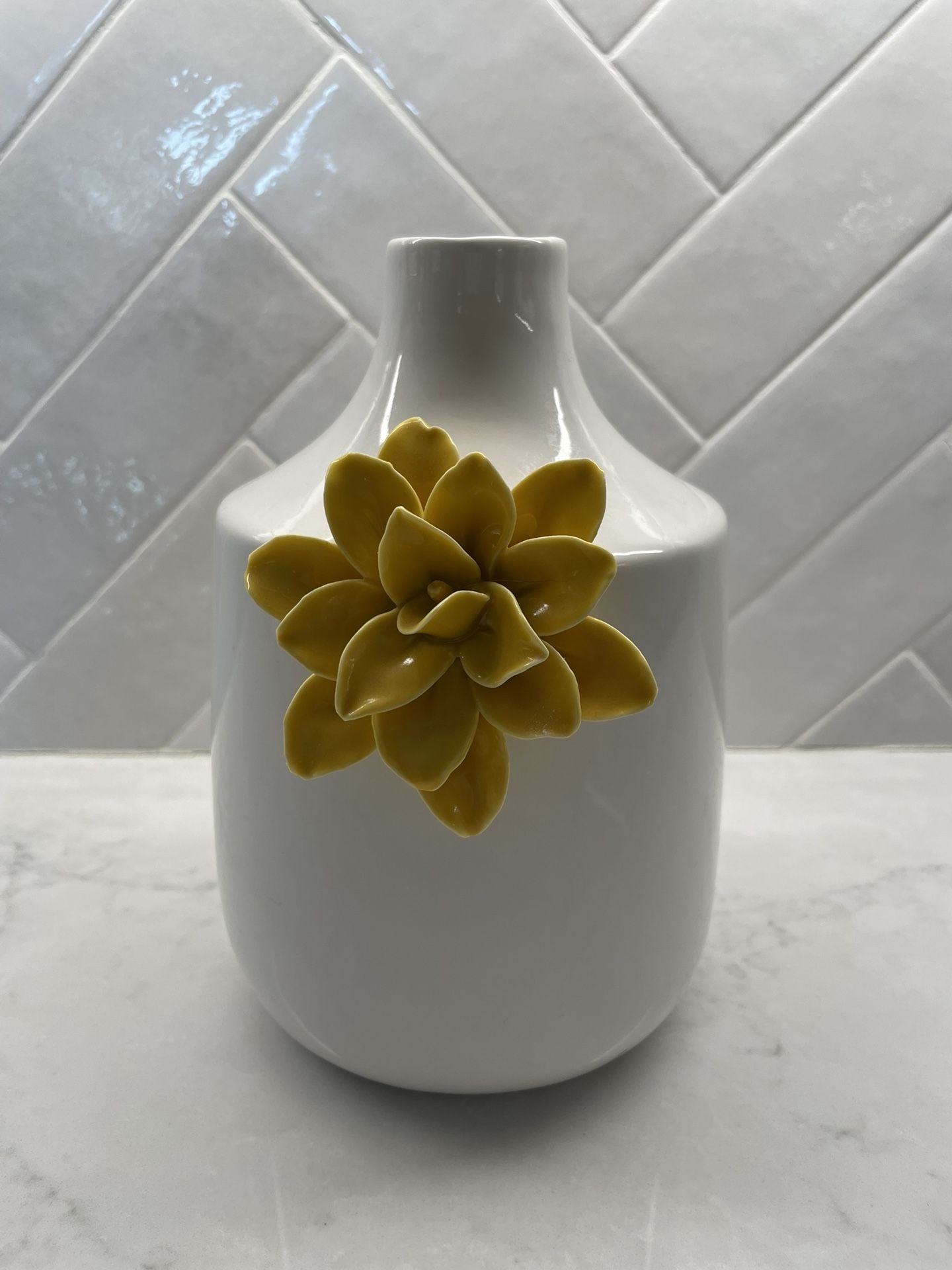 White Vase with Yellow Flower