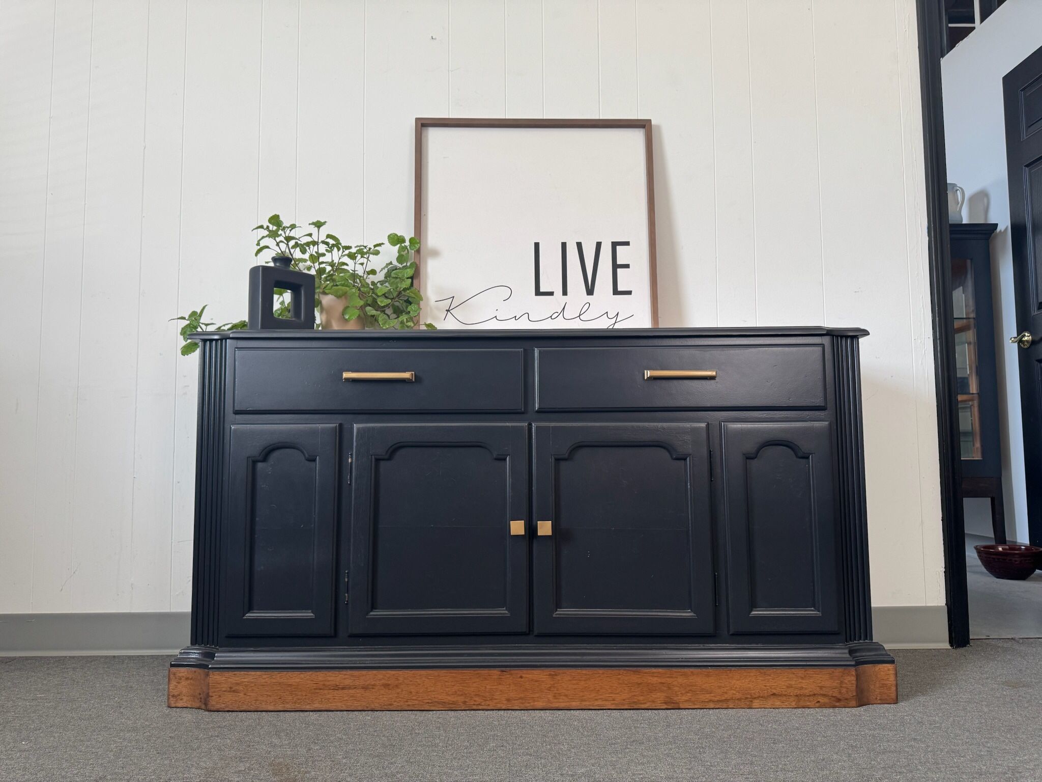 Black Buffet/ Credenza with Wood Top and Base (Delivery Available)