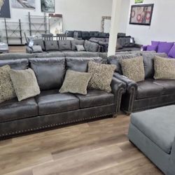 New Brown Leather Sofa And Love Seat Couch Set - Sale Price 