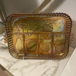 VTG AMBER/MARIGOLD CARNIVAL GLASS SERVING TRAY