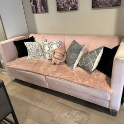 🔥👀🔥Pink Futon Couch Velvety Feel, Acrylic Feet