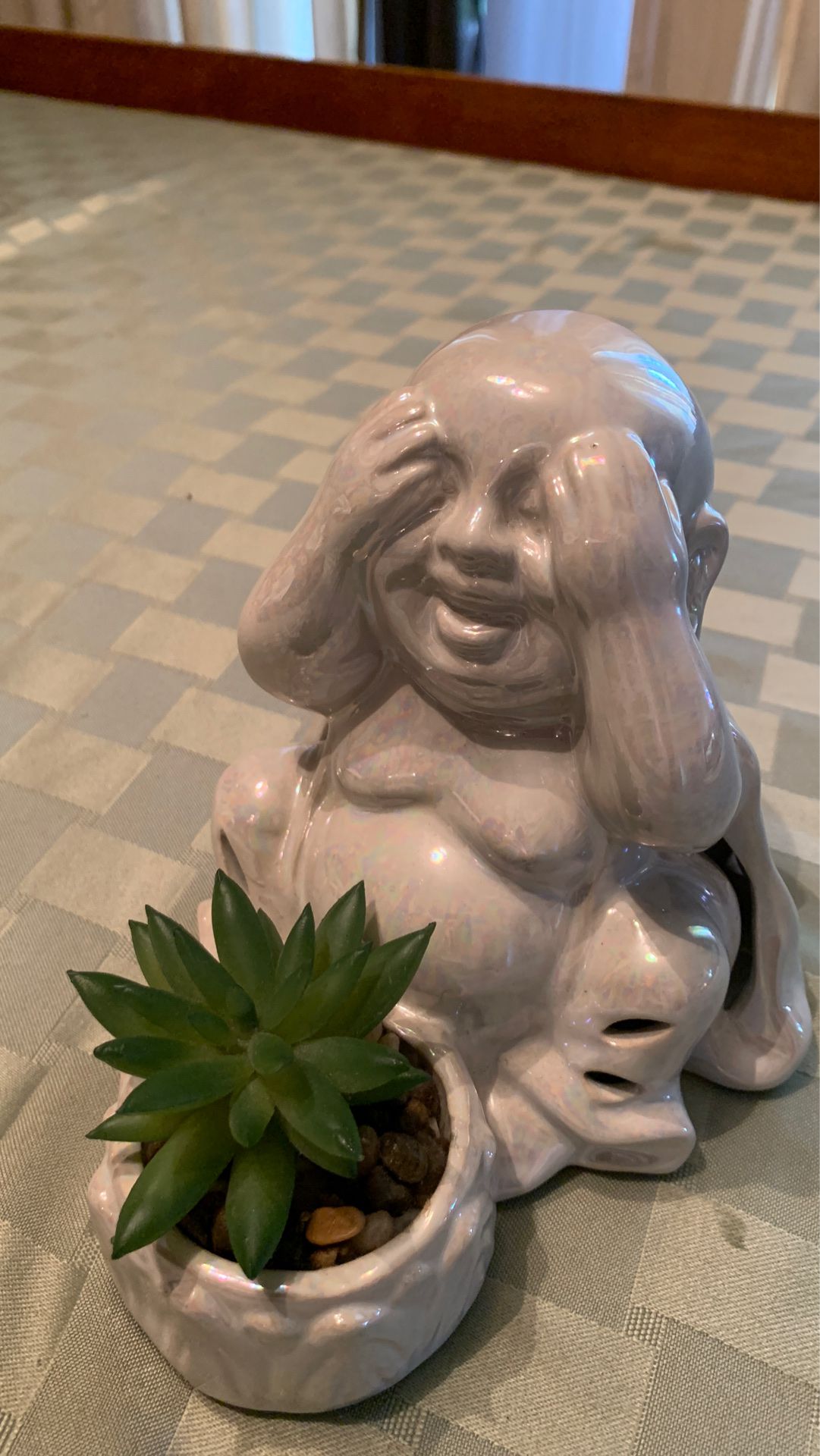 Ceramic Budda with Succulent plant holds Lavender Frangrance