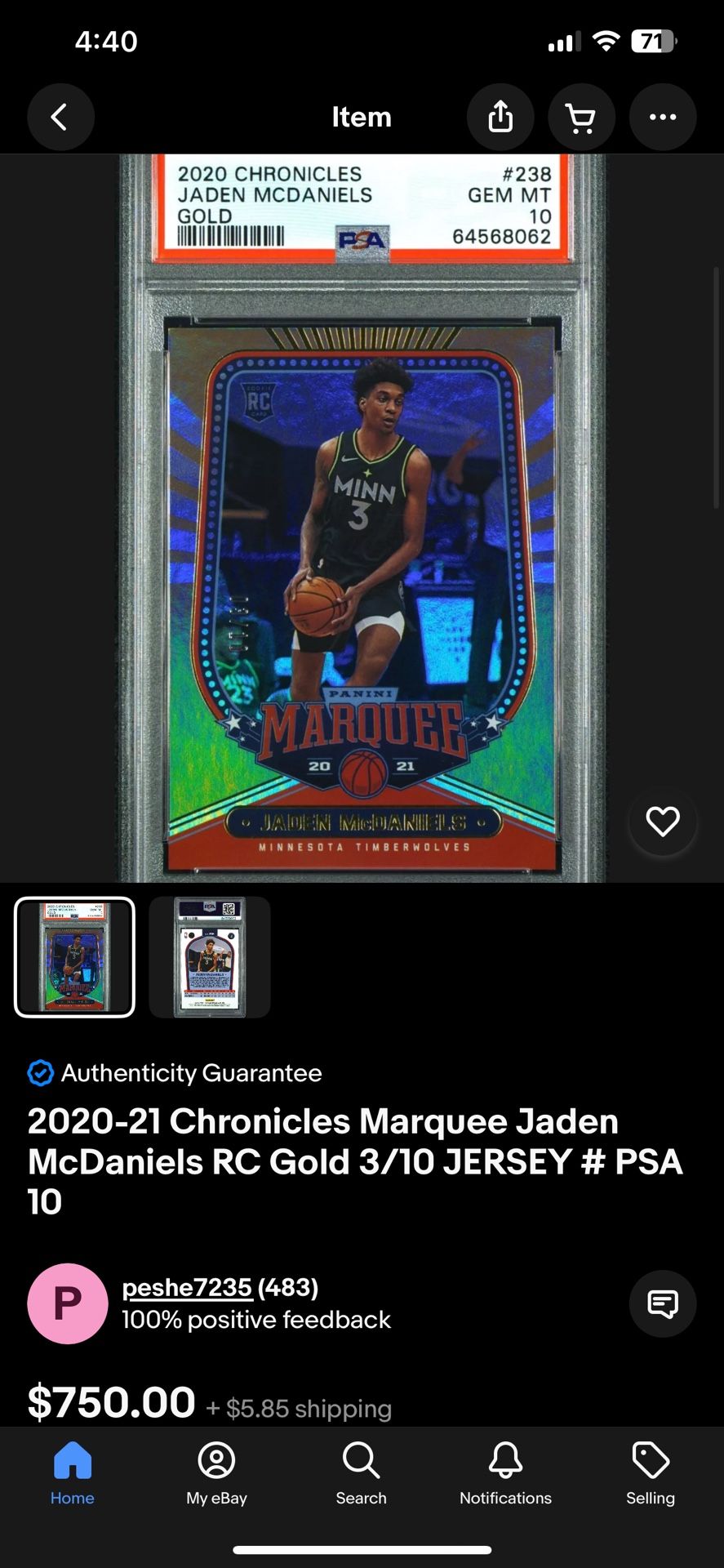 psa 10 gold jaden mc daniel’s