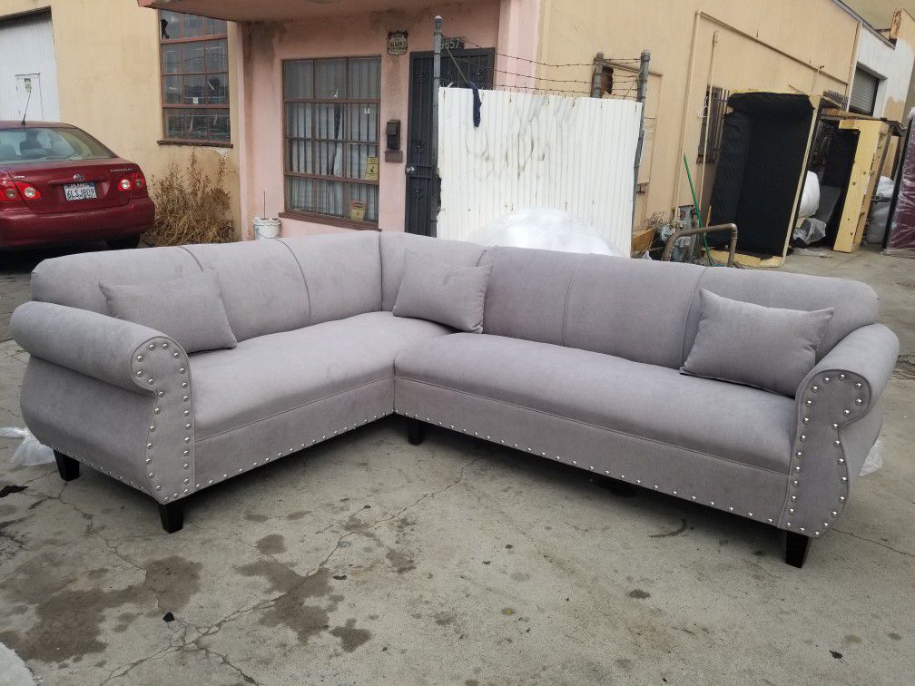 NEW 7X9FT ANNAPOLIS LIGHT GREY FABRIC SECTIONAL COUCHES