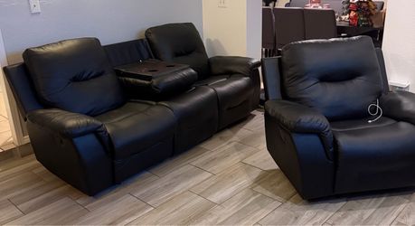 Black faux leather recliner sofa set