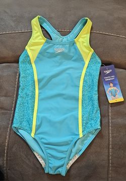 Youth Girls One Piece Swimsuit Blue/Yellow Small