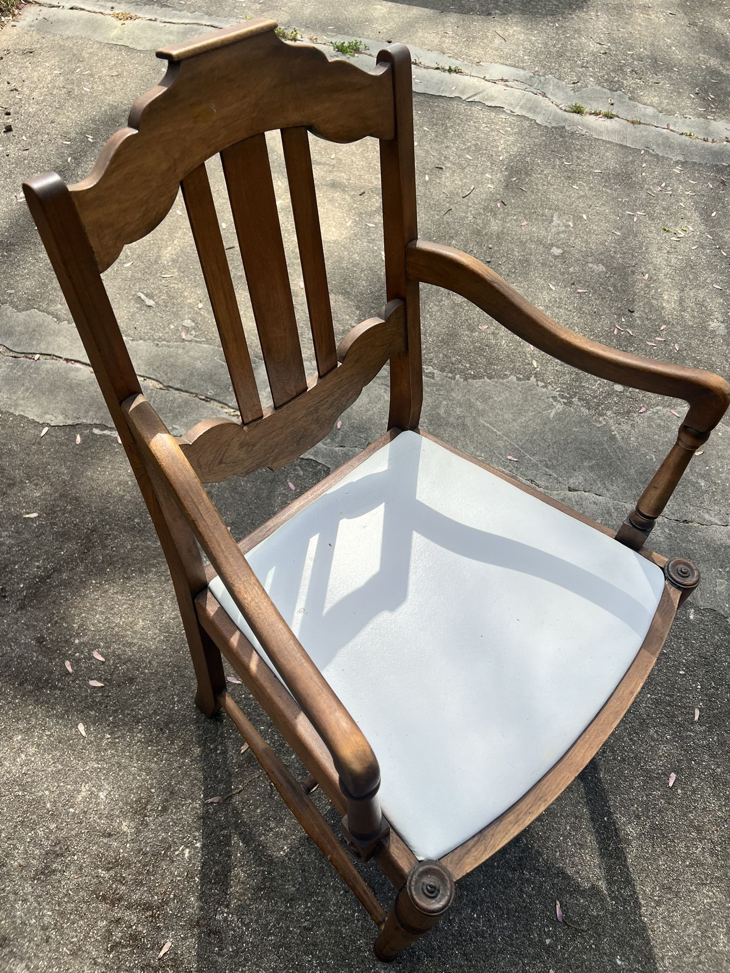 Vintage Wood Chair W White Vinyl Seat Cushion