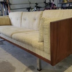 Mid-Century Modern Milo Baughman Style Sofa, Couch, Walnut, Chrome, American