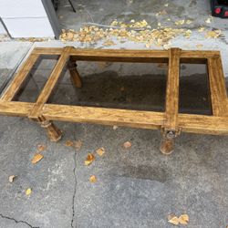 VINTAGE 3-PIECE GLASS-TOP COFFEE & END TABLE SET – RUSTIC CHARM!