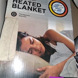 Sleep well micro plush heated blanket dual digital controllers tan