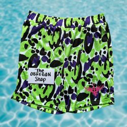PUMA MELO X TOXIC ALL OVER PRINT MENS BASKETBALL SHORTS SIZE MEDIUM GREEN GECKO BLACK PURPLE NEW
