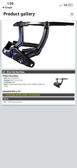 Left Side Hood Hinge with Spring - Compatible with 1(contact info removed) Chevy Nova