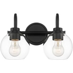 New 2-Light 14.2” W Bathroom Vanity Light Over Mirror, Matte Black With Clear Glass Shade