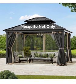 Gazebo Mosquito Netting Replacement Universal 4-Panel Sidewalls 11' x 13', Outdoor Gazebo Mosquito Nettings with Double Zipper, Replacement for Patio