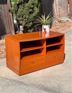 Danish Modern Teak Mid Century Rolling TV Stand Media Console - Made in Denmark