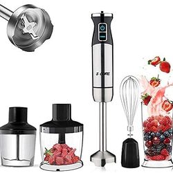 Hand Blender 500W 5-in-1 Multifunctional Electric Immersion Blender 8 Variable speed  600ml Mixing Beaker, 860ml Food Processor,