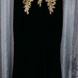 Black And Gold Detail Evening Dress