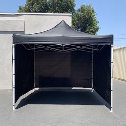 New $120 Heavy Duty 10x10 ft with 3 Sidewalls, EZ Popup Canopy Outdoor Gazebo, Carry Bag (Black) 