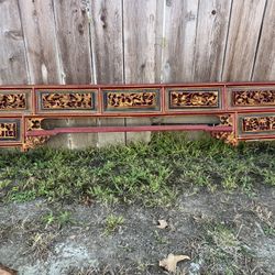 Asian Architectural Door Carved Wood Panel