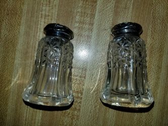 Antique Victorian Cut Glass Silver Lid Salt & Pepper Shakers
