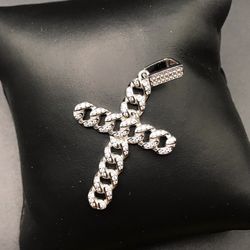 925 Sterling Silver CZ Cuban Link Cross men’s Pendant 