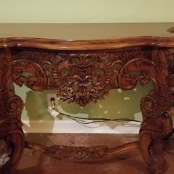 Beautiful Louis XIV Style Hand-Carved Mahogany Console Table