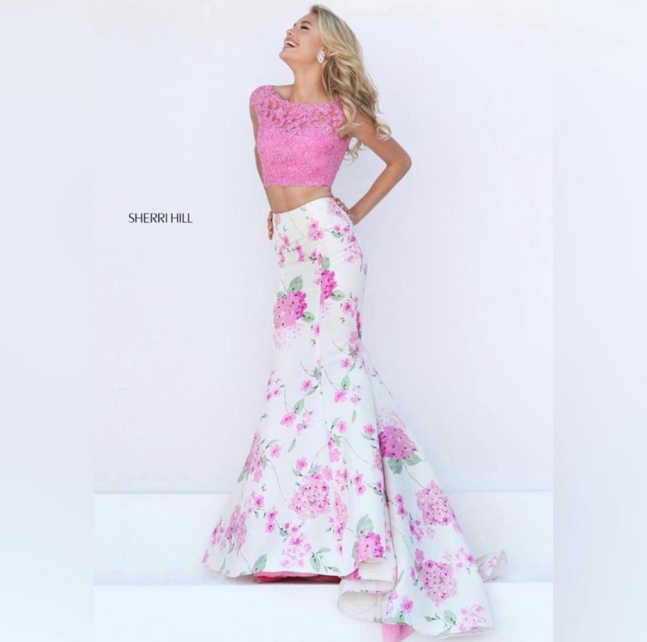 NWT Sherri Hill Pink Ivory Floral Skirt (Retail $650)
