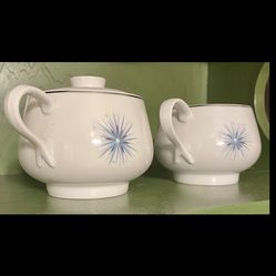 Vintage MCM Easterling Celestial Atomic Starburst Porcelain Creamer & Sugar Bowl Set