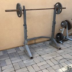 Squat Rack, Barbell Bench , Weights 