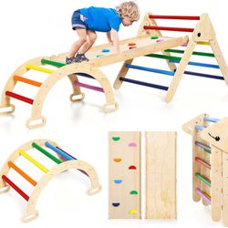 5 in 1 Rainbow Climbing Toys for Toddlers - Foldable Climbing Triangle,Arch Climber, Climp Ramp - Montessori Toys for Babies Kids Climbing Toys Indoor