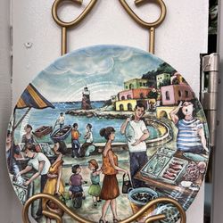 Charming italian market scene decorative plates Made in Italy