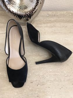 NINE WEST Black Croc & Suede Open Toe Heels Pumps - Size 8