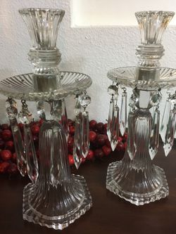 Vintage Heisey Candle Holders Glass Prisms Candlesticks