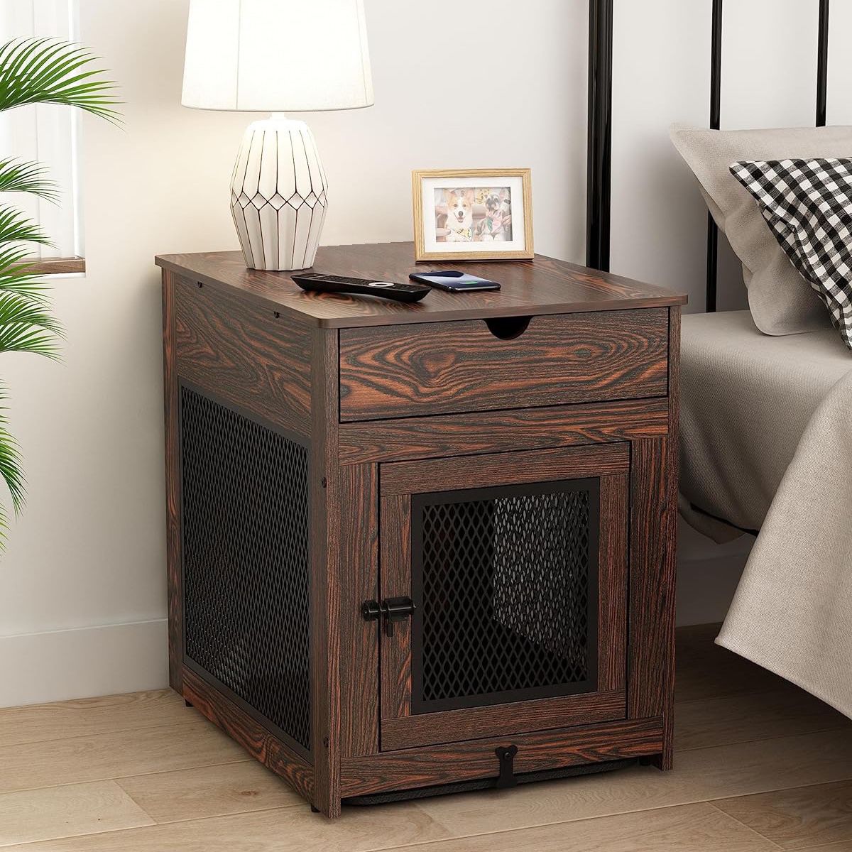 Dog Crate Furniture S / M Dog Pet Cage End Table Wooden Kennel with Tray & Drawer