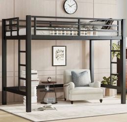 Twin lofted metal bunk frame