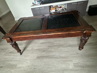Solid Wood Coffee Table with Black Decorative Inlay Panels — Vintage Style