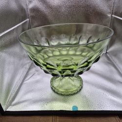 Vintage Hazrl Atlas glass avocado green pedestal bowl