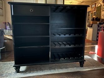 Black Wood Bar Cabinet with Wine Rack