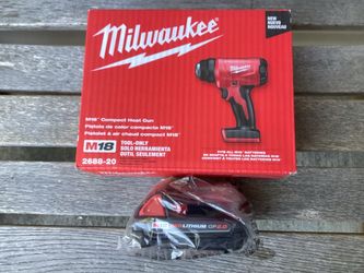 Milwaukee M18 Lithium-Ion Cordless Compact Heat Gun With M18 CP 2.0 Battery.  Brand NEW.