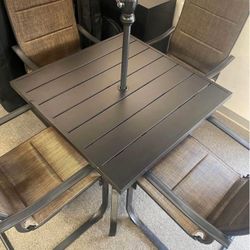 5-Piece Outdoor Patio Dining Set - 4 Textilene Dining Chairs & 37" Table with Umbrella Hole