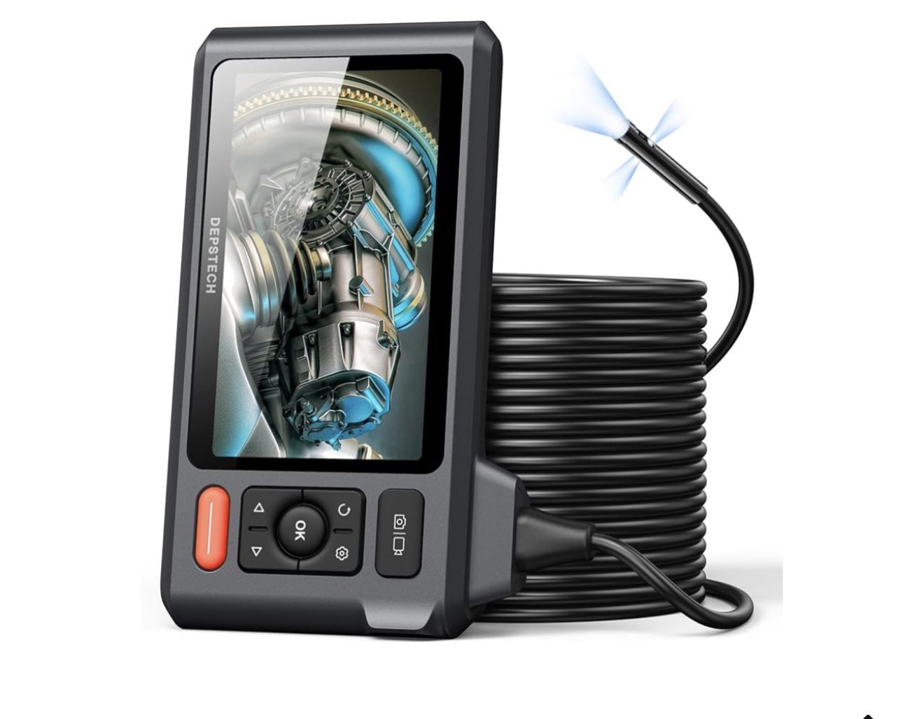 Triple Lens Sewer Inspection Camera with 50FT Semi-Rigid Cable, DEPSTECH 5"IPS Screen Endoscope Camera with Lights, Industrial Borescope, Split Screen